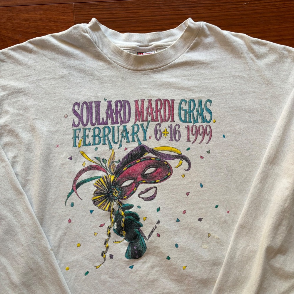 Vintage Hanes Soulard Mardi Gras 1999 Long Sleeve Shirt XXL White St Louis 90s